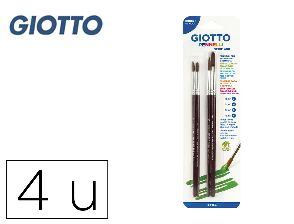 PINCELES ACUARELA GIOTTO SERIE 400 BLISTER DE 4 UNIDADES N 3/4/5/8